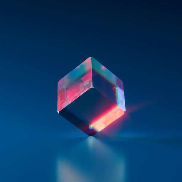 3d clear cube with red light shining through it